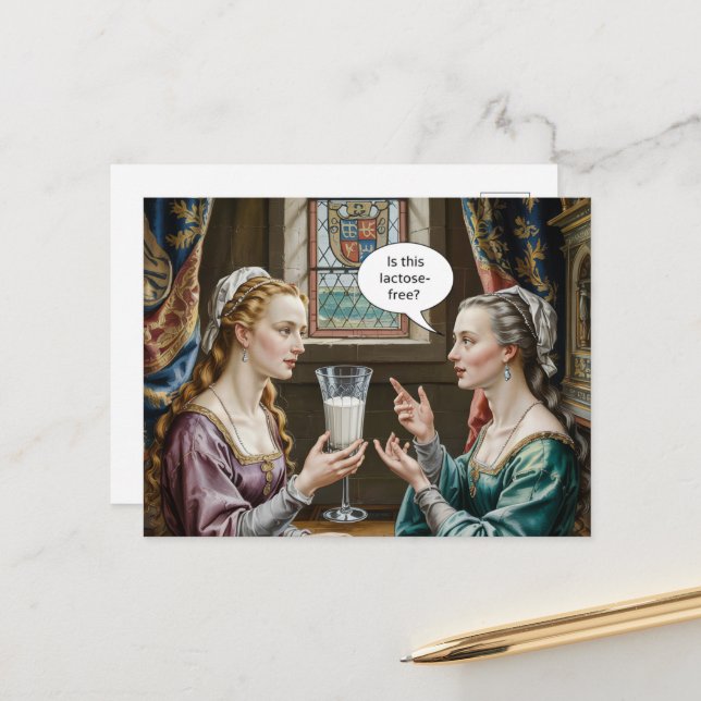 Carte Postale Une Femme Drôle Qui Demande Est-Ce Que Ce Lactose  (Devant/Arrière en situation)