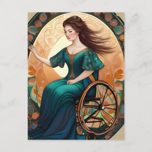 Carte Postale Une femme en fauteuil roulant danse joyeusement