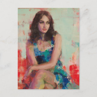 Carte Postale Une femme en robe bleue