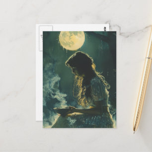 Carte Postale Une femme faisant un sort de pleine lune avec de l