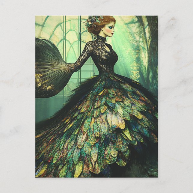 Carte Postale Une femme habillée d'un poisson noir Imaginaire de (Devant)
