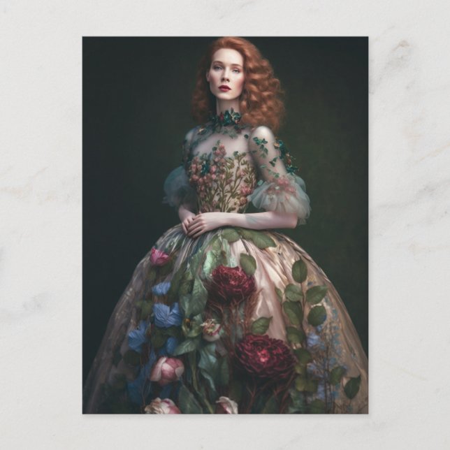Carte Postale Une femme magnifique en robe florale L'IA Généré A (Devant)