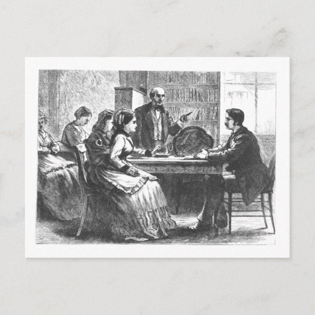 Carte Postale Une femme négocie avec un directeur d'usine, assis (Devant)