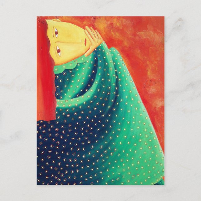 Carte Postale Une Femme Pensant Art Moderne Peinture Acrylique (Devant)