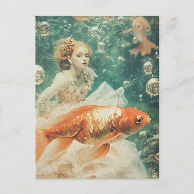 Carte Postale Une femme porte une robe avec Goldfish Imaginaire  (Devant)