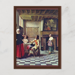 Carte Postale Une Femme Qui Boit Avec Deux Hommes Par Hooch Piet