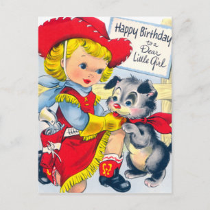 Carte Postale Une fille et un chiot anniversaire