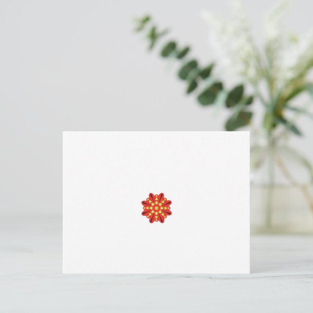 Carte Postale une fleur rouge et jaune avec des points noirs (Debout devant)