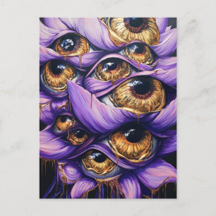 Carte Postale Une fleur surréaliste violette avec des globes ocu