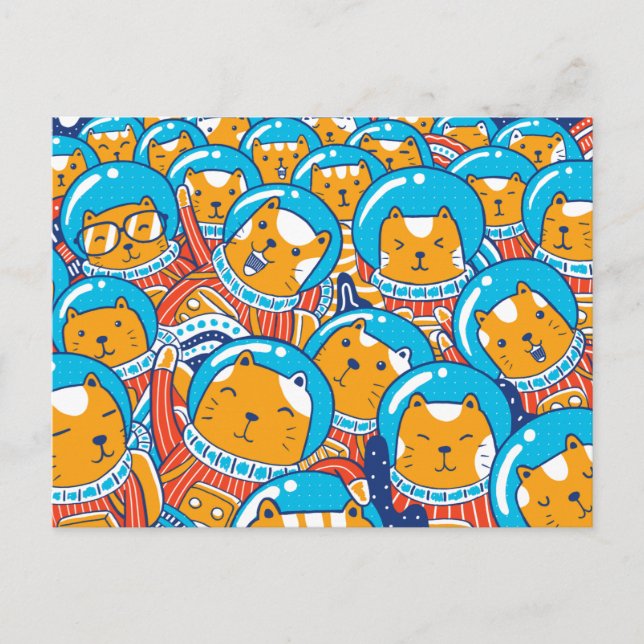Carte Postale Une Foule De Catstronautes Mignonne Illustration (Devant)