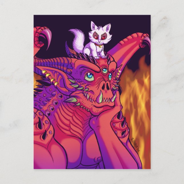 Carte Postale Une gargouille et son animal de compagnie (Devant)
