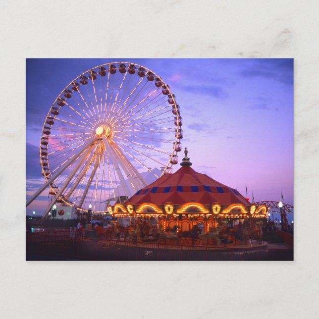 Carte Postale Une grande roue et un carrousel au Navy Pier à (Devant)