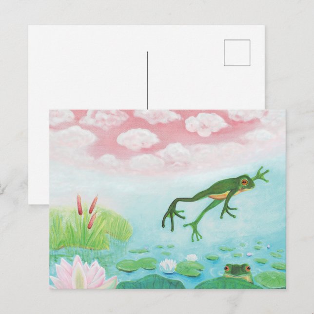 Carte Postale Une Grenouille S'Enfonce Dans L'Étang Illustration (Devant / Derrière)