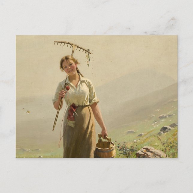 Carte Postale Une jeune femme dans le pré par Hans Dahl (Devant)