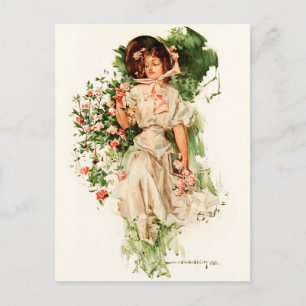 Carte Postale Une jeune fille qui ramasse des Roses