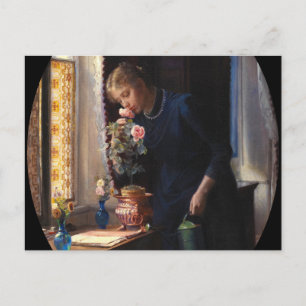 Carte Postale Une jeune fille sentant une rose par Carl Bloch