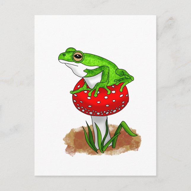 Carte Postale Une jolie grenouille tirée à la main sur un champi (Devant)