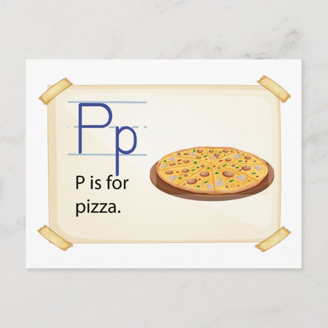 Carte Postale Une lettre P pour pizza (Devant)