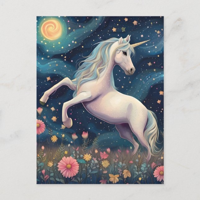Carte Postale Une licorne dans la nuit étoilée (Devant)