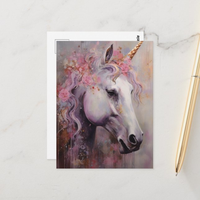 Carte Postale Une licorne magnifique (Devant/Arrière en situation)
