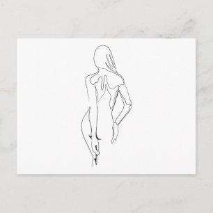 Carte Postale Une ligne de dessin nacket Frau Rücken art unique