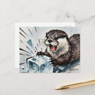 Carte Postale Une loutre en colère brisant un bloc de glace