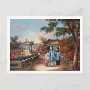 Carte Postale Une mère avec ses enfants dans un jardin chinois,