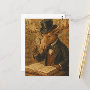 Carte Postale Une orignale dans une bibliothèque