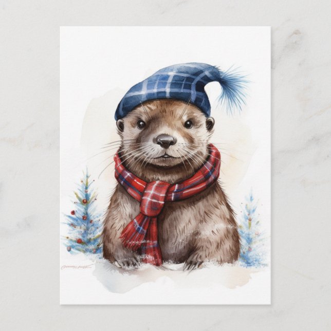 Carte Postale Une Otter de Noël d'hiver festive (Devant)