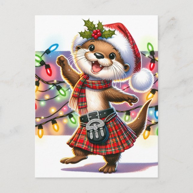 Carte Postale Une Otter de Noël écossaise festive (Devant)