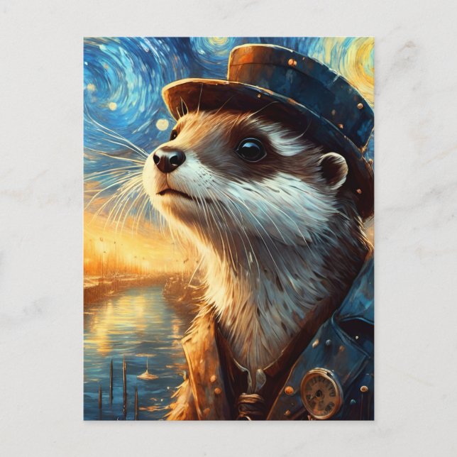 Carte Postale Une Otter Steampunk dans la nuit étoilée (Devant)