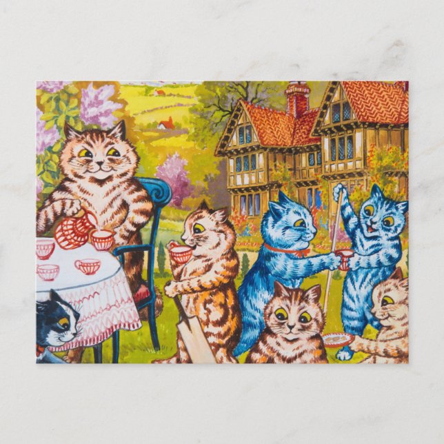 Carte Postale Une partie de thé d'été par Louis Wain (Devant)