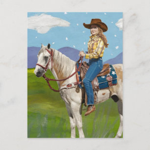 Carte Postale Une petite fille à cheval