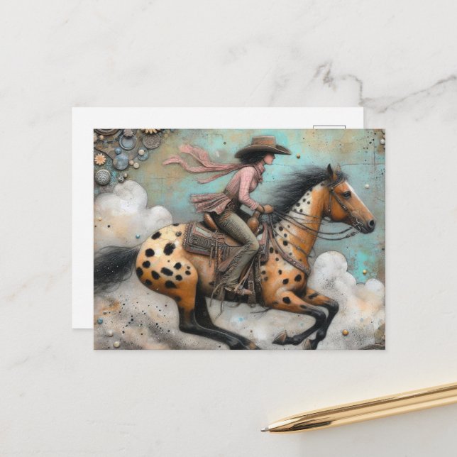 Carte Postale Une petite fille sur un cheval Appaloosa (Devant/Arrière en situation)