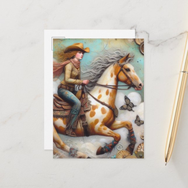 Carte Postale Une petite fille sur un cheval Appaloosa (Devant/Arrière en situation)