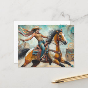 Carte Postale Une petite fille sur un cheval de Pinto