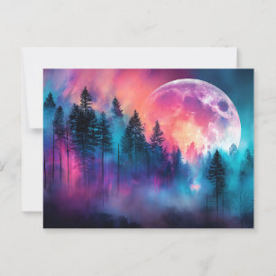 Carte Postale Une Pleine lune vive se lève au-dessus d'une forêt