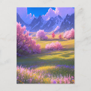 Carte Postale Une prairie dans le Splendor de la fleur de cerisi