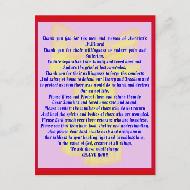 Carte Postale Une Prière Pour Nos Soldats (Devant)