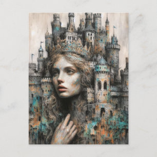 Carte Postale Une reine de conte de fées avec le château sur sa