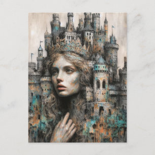 Carte Postale Une reine de conte de fées avec un château sur la 