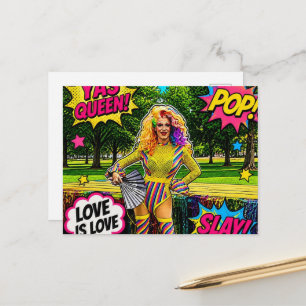 Carte Postale Une Reine du Drag Colorée et Magnifique en Pop Art