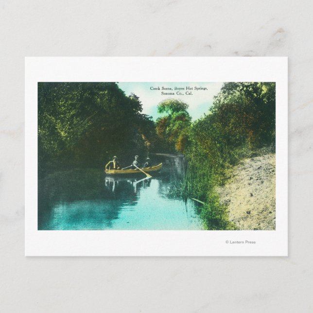 Carte Postale Une scène de ruisseau avec famille en canot (Devant)