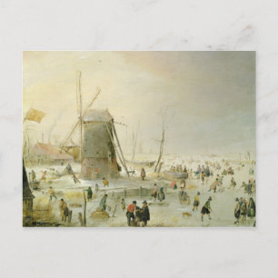 Carte Postale Une scène hivernale avec des patineurs près d'un m