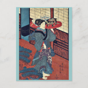 Carte Postale Une serveuse portant un plateau d'Utagawa, Kunisad