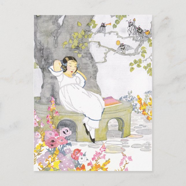 Carte Postale Une sieste sur un banc de jardin sous Cherry Tree (Devant)