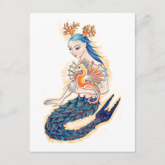 Carte Postale Une sirène et son hippocampe