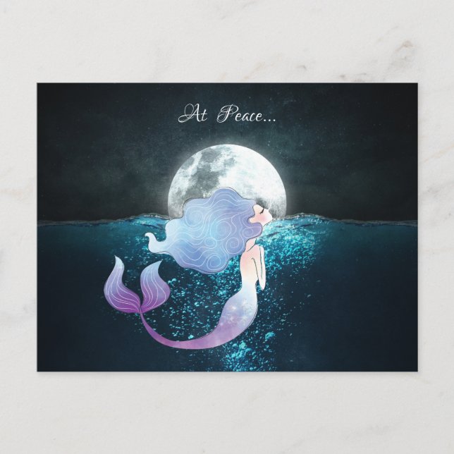 Carte Postale Une Sirène nager en paix sous la Pleine lune (Devant)