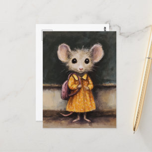 Carte Postale Une souris adorable à son premier jour d'école