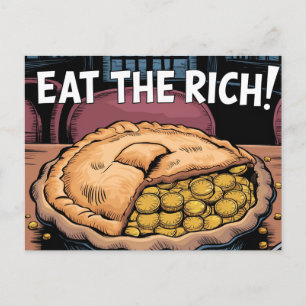 Carte Postale Une tarte pleine de pièces d'or Mangez les riches